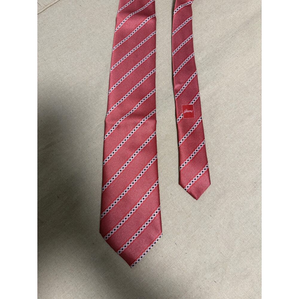 Brioni Tie Set Mens One Size Red Diagonal Stripe Silk Jacquard Made In Italy